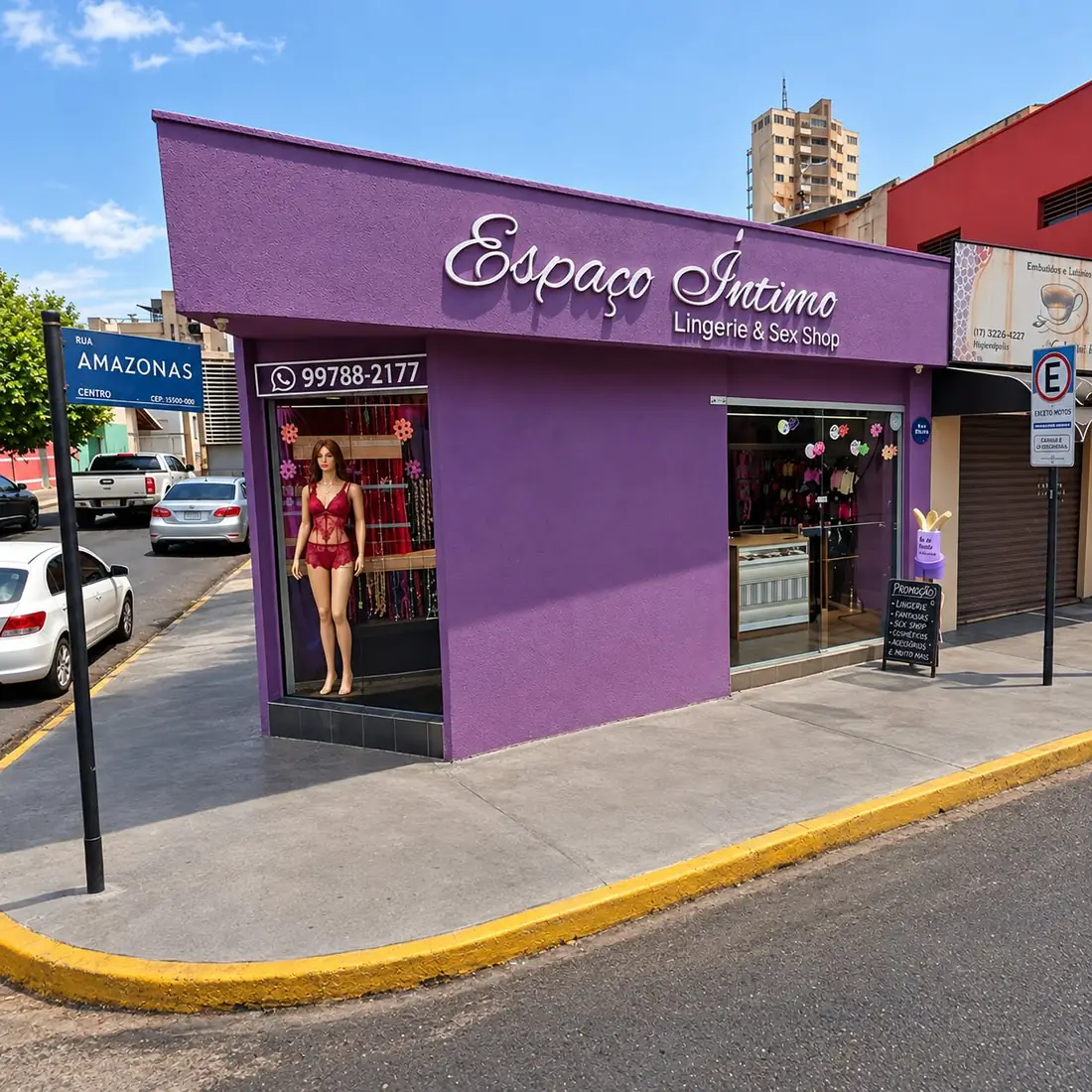 Fachada da matriz do Espaço Íntimo na Rua Amazonas, em Votuporanga